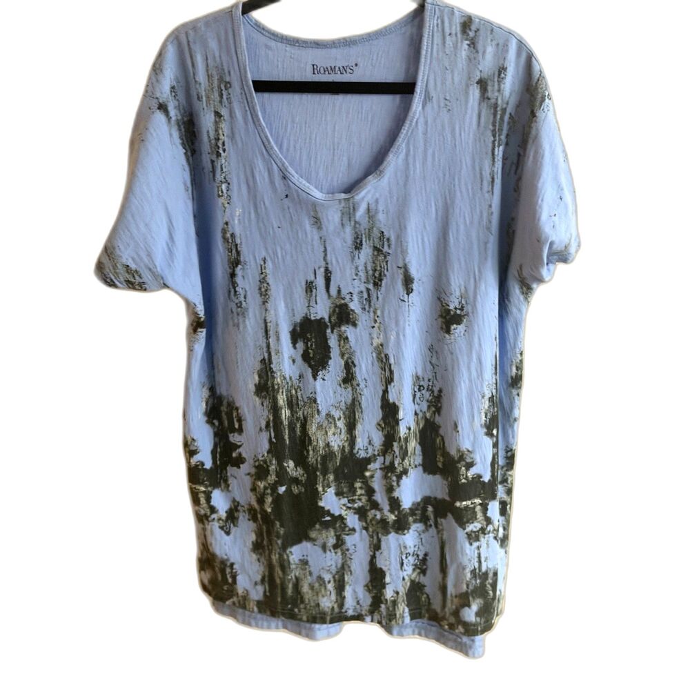 Roaman's Women's Blue Abstract Print Short Sleeve Knit Top Tunic Size L 18/20